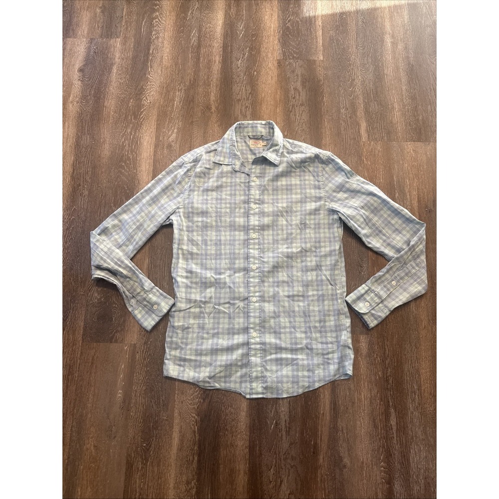 Faherty Movement Long Sleeve Shirt Men's S Blue Green Plaid Supima Stretch